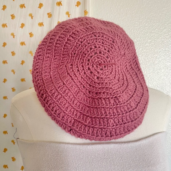 Dusty Rose Crochet Beret Boho Grannycore Cottagecore Pink Hat